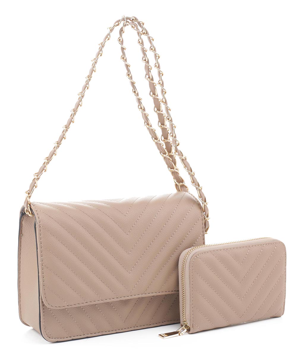 2in1 QUilted V Crossbody Bag Wallet Set CV20142